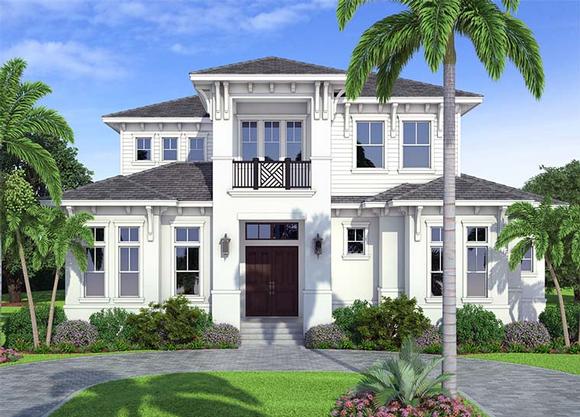 Coastal, Contemporary, Florida, Mediterranean House Plan 52942 with 4 Beds, 5 Baths, 3 Car Garage Elevation