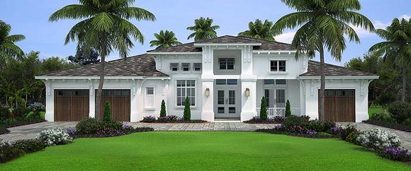 Coastal, Florida, Mediterranean House Plan 52953 with 4 Beds, 6 Baths, 3 Car Garage Elevation