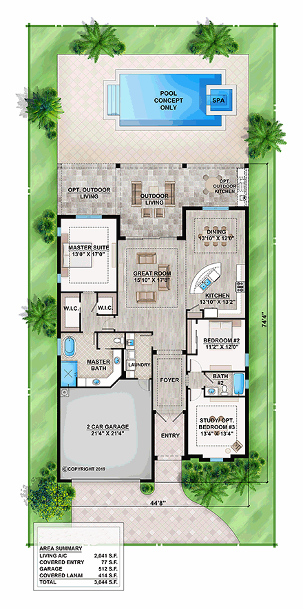 Coastal, Contemporary House Plan 52955 with 3 Beds, 2 Baths, 2 Car Garage First Level Plan