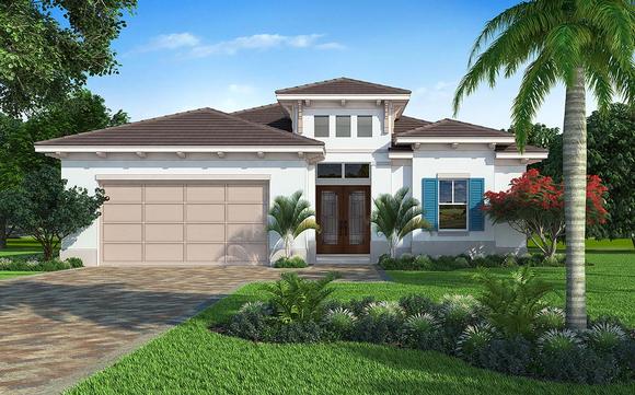 Coastal, Contemporary House Plan 52955 with 3 Beds, 2 Baths, 2 Car Garage Elevation