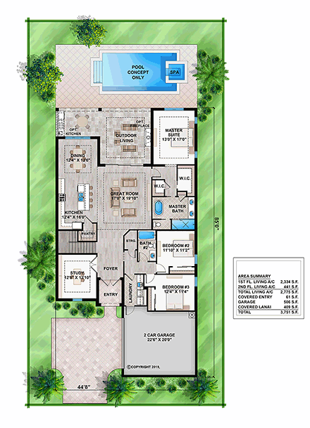 Coastal, Contemporary House Plan 52956 with 4 Beds, 3 Baths, 2 Car Garage First Level Plan