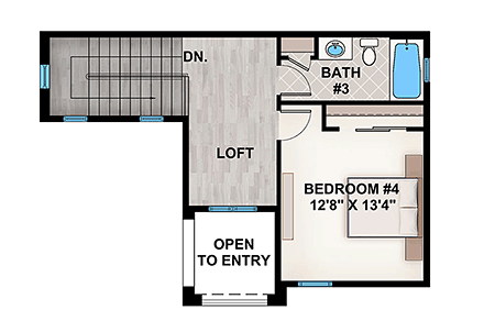 Coastal, Contemporary House Plan 52956 with 4 Beds, 3 Baths, 2 Car Garage Second Level Plan