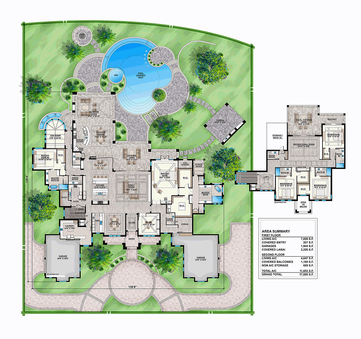 House Plan 52958 - Contemporary Style with 9224 Sq Ft, 5 Bed, 5 B |  COOLhouseplans.com, image size:1200x1126
