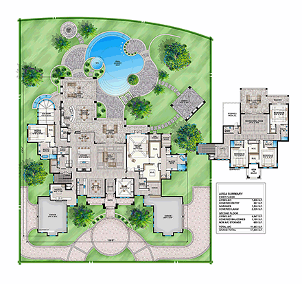 Coastal, Contemporary House Plan 52958 with 5 Beds, 9 Baths, 4 Car Garage First Level Plan