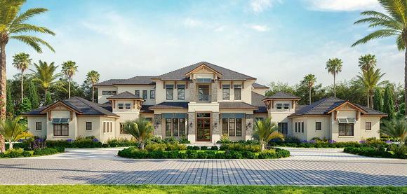 Coastal, Contemporary House Plan 52958 with 5 Beds, 9 Baths, 4 Car Garage Elevation