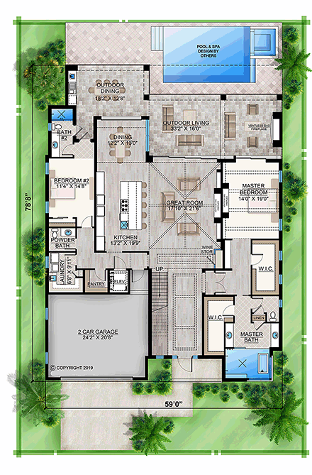 Contemporary House Plan 52960 with 4 Beds, 5 Baths, 2 Car Garage First Level Plan