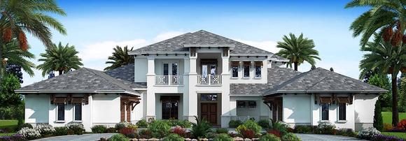 Coastal, Contemporary, Florida, Mediterranean, Modern, Southwest House Plan 52964 with 5 Beds, 7 Baths, 4 Car Garage Elevation