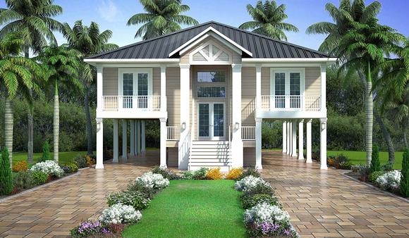 Coastal, Florida, Southern House Plan 52965 with 2 Beds, 2 Baths, 2 Car Garage Elevation