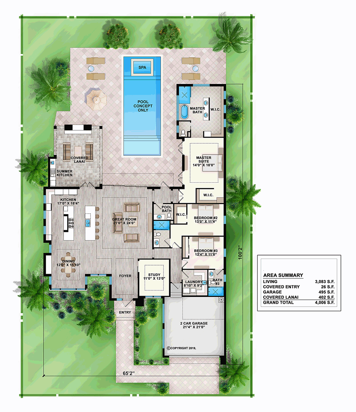 Contemporary, Florida, Modern, Southwest House Plan 52966 with 3 Beds, 4 Baths, 2 Car Garage Level One