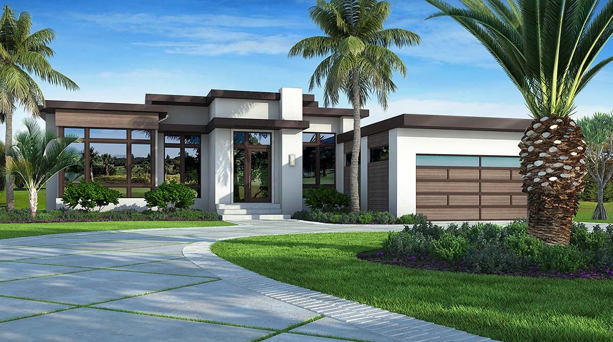 Contemporary, Florida, Modern, Southwest House Plan 52966 with 3 Beds, 4 Baths, 2 Car Garage Elevation