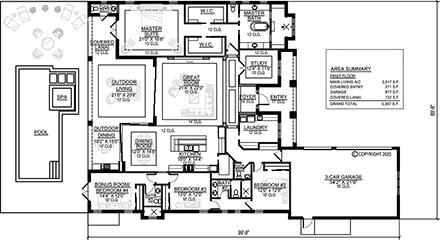 Coastal, Contemporary, Florida House Plan 52969 with 4 Beds, 4 Baths, 3 Car Garage First Level Plan