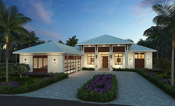 Coastal, Contemporary, Florida House Plan 52969 with 4 Beds, 4 Baths, 3 Car Garage Elevation