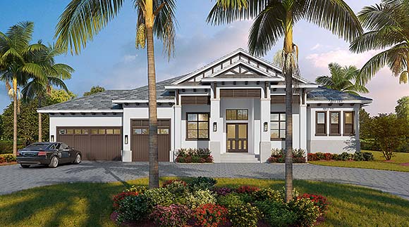 Contemporary, Florida House Plan 52971 with 4 Beds, 4 Baths, 3 Car Garage Elevation