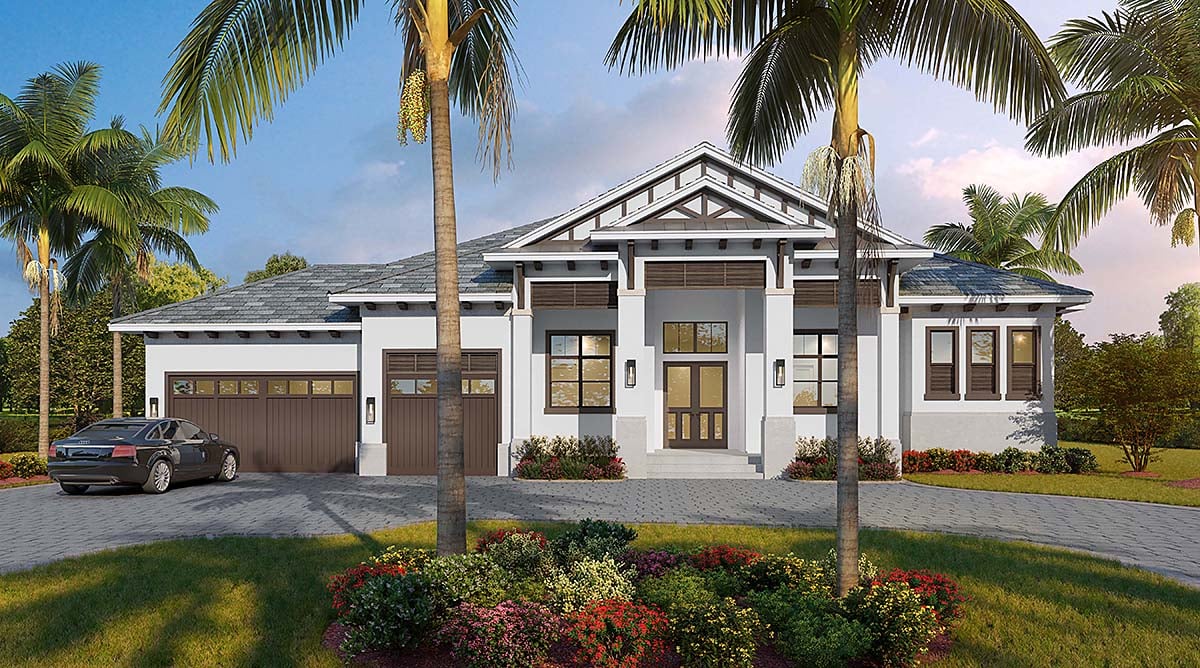 Contemporary, Florida House Plan 52971 with 4 Beds, 4 Baths, 3 Car Garage Elevation