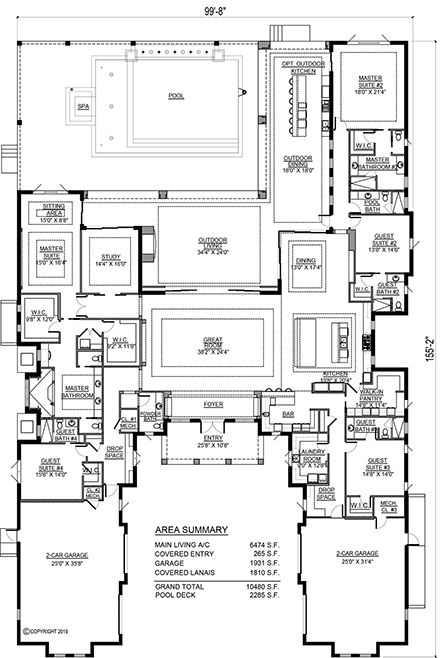 Contemporary House Plan 52972 with 5 Beds, 7 Baths, 4 Car Garage First Level Plan
