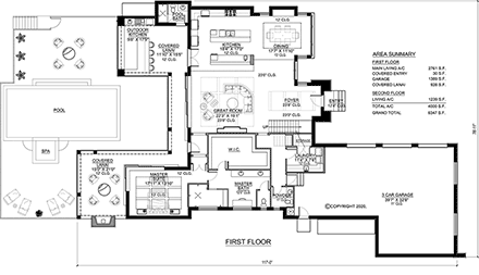 Contemporary House Plan 52973 with 3 Beds, 5 Baths, 3 Car Garage First Level Plan