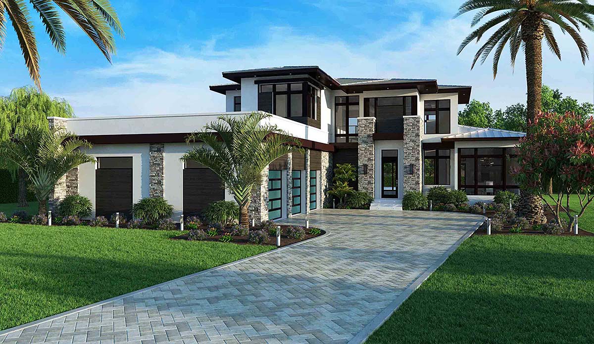 Contemporary House Plan 52973 with 3 Beds, 5 Baths, 3 Car Garage Elevation