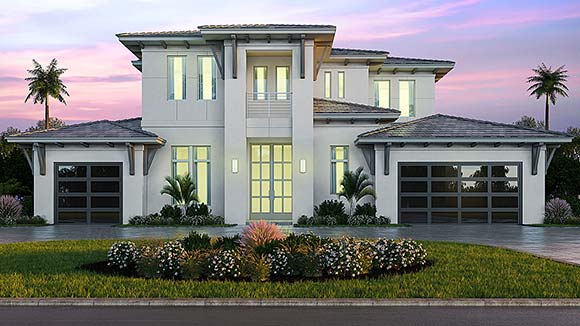 Coastal, Contemporary House Plan 52975 with 4 Beds, 5 Baths, 3 Car Garage Elevation