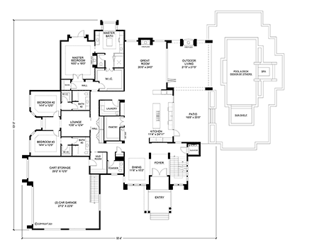 Contemporary, Modern House Plan 52977 with 4 Beds, 5 Baths, 2 Car Garage First Level Plan