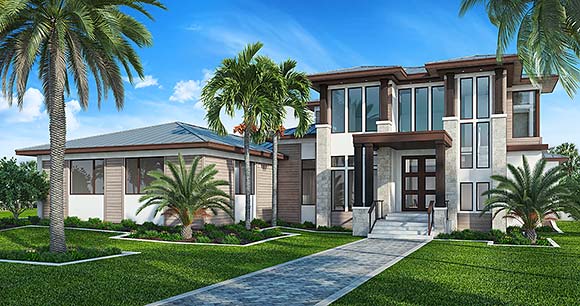 Contemporary, Modern House Plan 52977 with 4 Beds, 5 Baths, 2 Car Garage Elevation