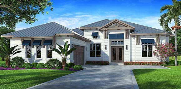 Coastal, Florida House Plan 52978 with 4 Beds, 3 Baths, 2 Car Garage Elevation