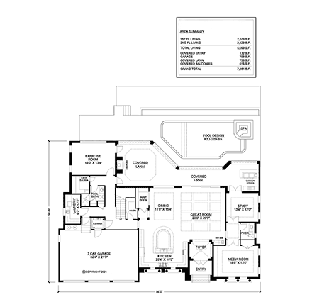 Mediterranean House Plan 52980 with 4 Beds, 6 Baths, 3 Car Garage First Level Plan