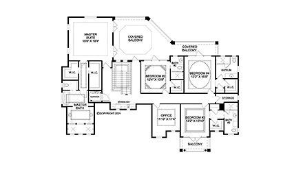 Mediterranean House Plan 52980 with 4 Beds, 6 Baths, 3 Car Garage Second Level Plan
