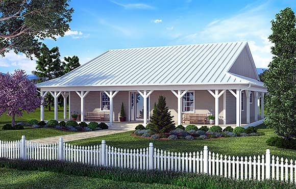 Country, Florida, Southern House Plan 52986 with 2 Beds, 2 Baths, 2 Car Garage Elevation
