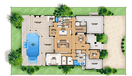 Coastal, Contemporary House Plan 52988 with 4 Beds, 5 Baths, 3 Car Garage First Level Plan