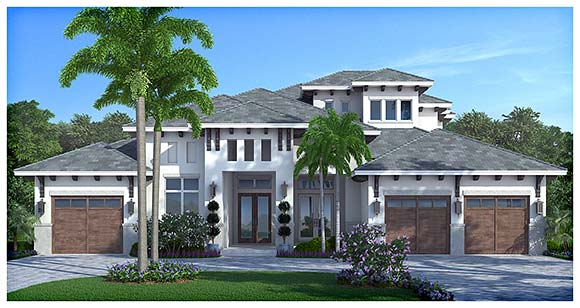 Coastal, Contemporary House Plan 52988 with 4 Beds, 5 Baths, 3 Car Garage Elevation