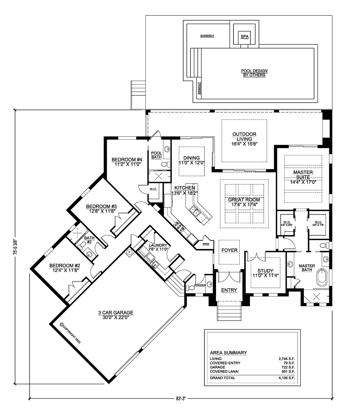 House Plan 52989 - Coastal Style with 2744 Sq Ft, 4 Bed, 3 Bath, |  COOLhouseplans.com, image size:1200x1442