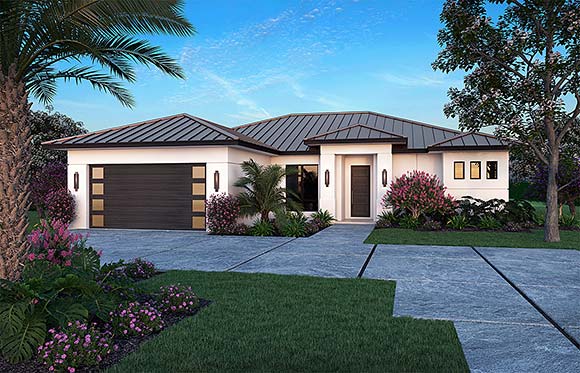 Coastal, Contemporary House Plan 52990 with 3 Beds, 2 Baths, 2 Car Garage Elevation