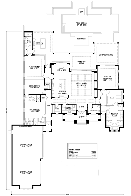 Coastal, Contemporary House Plan 52993 with 3 Beds, 5 Baths, 4 Car Garage First Level Plan
