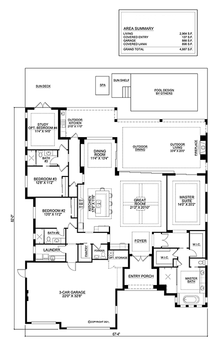 Coastal, Contemporary House Plan 52994 with 4 Beds, 4 Baths, 3 Car Garage First Level Plan