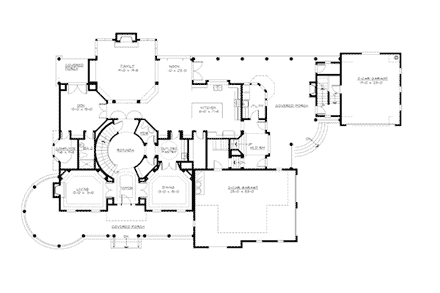 Country, Southern, Traditional House Plan 53019 with 5 Beds, 6 Baths, 3 Car Garage First Level Plan