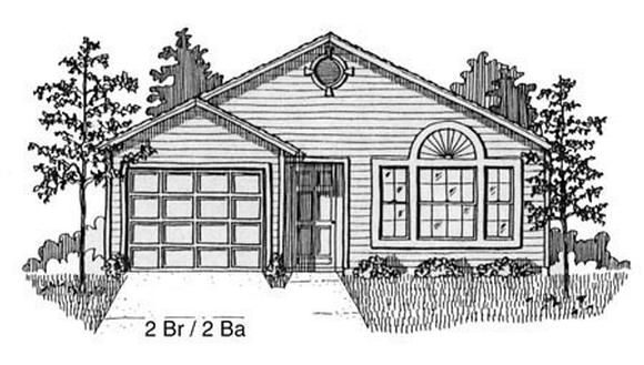 House Plan 53100 with 2 Beds, 2 Baths, 1 Car Garage Elevation