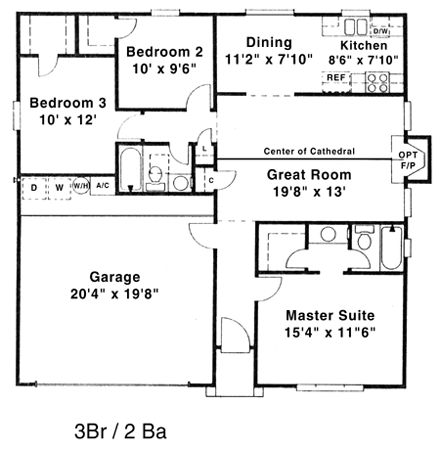 House Plan 53102 with 3 Beds, 2 Baths, 2 Car Garage First Level Plan
