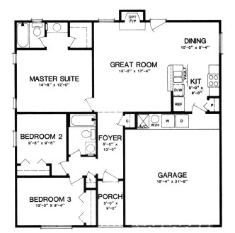 House Plan 53103 with 3 Beds, 2 Baths, 2 Car Garage First Level Plan