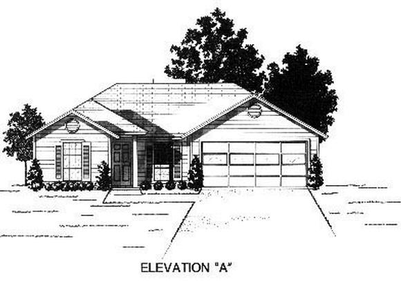 House Plan 53104 with 3 Beds, 2 Baths, 2 Car Garage Elevation