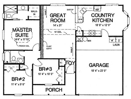 House Plan 53106 with 3 Beds, 2 Baths, 2 Car Garage First Level Plan