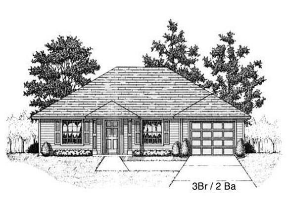 House Plan 53107 with 3 Beds, 2 Baths, 2 Car Garage Elevation