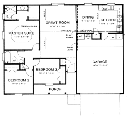 House Plan 53108 with 3 Beds, 2 Baths, 2 Car Garage First Level Plan