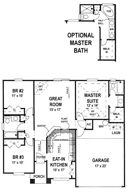 House Plan 53109 with 3 Beds, 2 Baths, 2 Car Garage First Level Plan