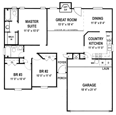 House Plan 53110 with 3 Beds, 2 Baths, 2 Car Garage First Level Plan
