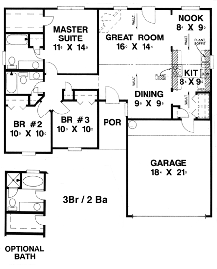 House Plan 53111 with 3 Beds, 2 Baths, 2 Car Garage First Level Plan