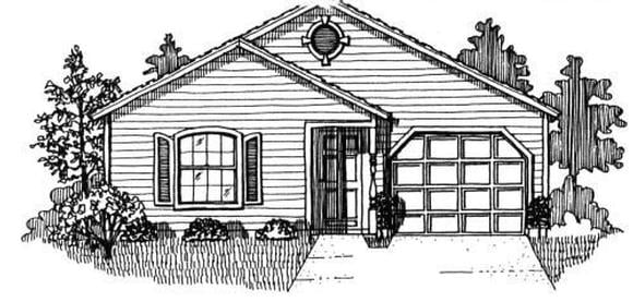 House Plan 53115 with 3 Beds, 2 Baths, 1 Car Garage Elevation