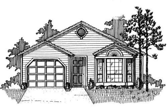 House Plan 53117 with 3 Beds, 2 Baths, 1 Car Garage Elevation