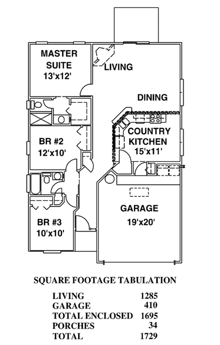 House Plan 53120 with 3 Beds, 2 Baths, 2 Car Garage First Level Plan