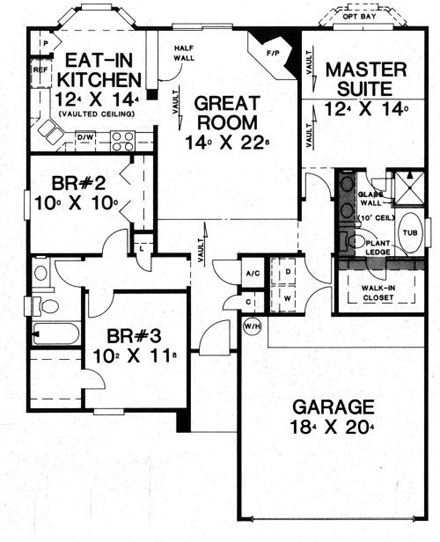 House Plan 53129 with 3 Beds, 2 Baths, 2 Car Garage First Level Plan