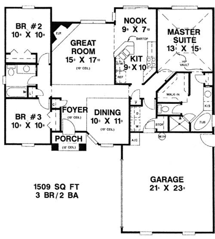 House Plan 53170 with 3 Beds, 2 Baths, 2 Car Garage First Level Plan